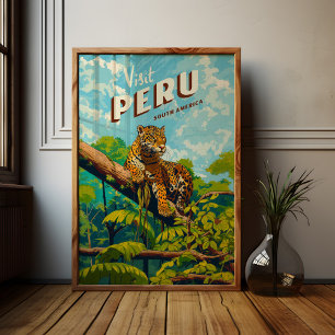 Pérou Amérique du Sud Poster Vintage voyage Jaguar