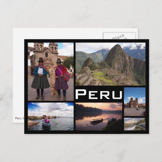 Pérou collage d'image multiple noir texte carte po (Devant / Derrière)