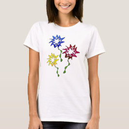 Perpetual Bloom Flower Art in Blue, Red, Yellow T-shirt