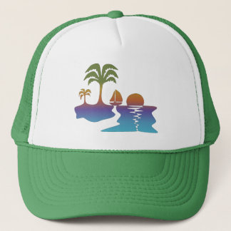 Perpetual Tropical Sunset Sail Boat Trucker Hat Trucker Pet