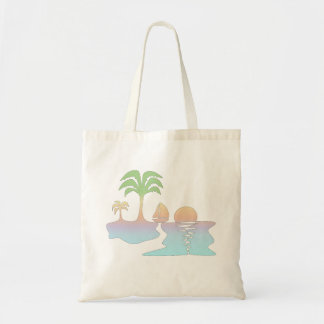 Perpetual tropische zonsopgang met zeilboot Canvas Tote Bag