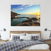 Perranporth Beach Pool bij zonsondergang Canvas Afdruk (Insitu (Slaapkamer))