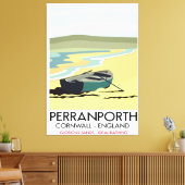 Perranporth Cornwall reisposter aan zee. Canvas Afdruk (Insitu (Woonkamer))
