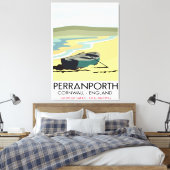 Perranporth Cornwall reisposter aan zee. Canvas Afdruk (Insitu (Slaapkamer))