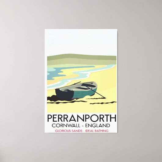 Perranporth Cornwall reisposter aan zee. Canvas Afdruk (Voorkant)