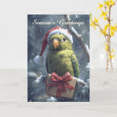 Perroquet à Santa Hat Carte de Noël (Fleur jaune)