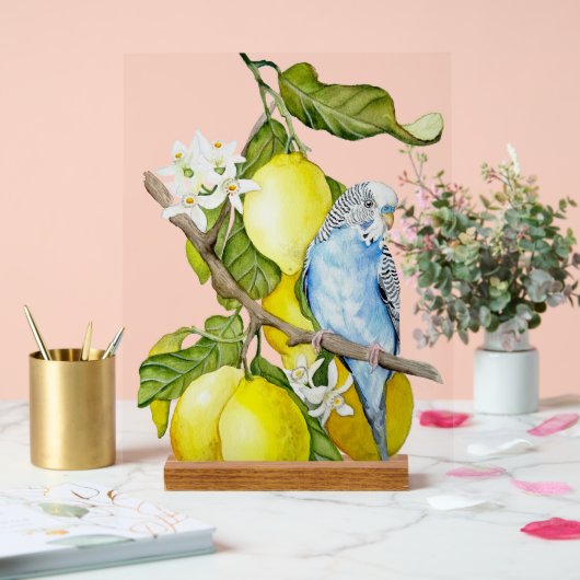 Perroquet bleu dans l'arbre à citrons Art botaniqu (Mariage)