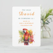 Perroquet d'aquarelle - Carte d'invitation d'anniv (Debout devant)