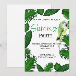 Perroquet vert et palmier feuille été invitation