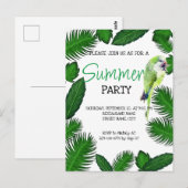 Perroquet vert et palmier feuille été invitation (Devant / Derrière)