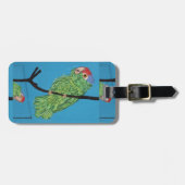 perroquet vert sur étiquette à bagages bleu (Devant horizontal)