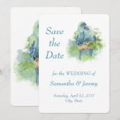 Perroquets Aquarelle Bleu Vert Save the Date (Devant / Derrière)