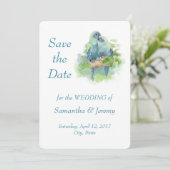 Perroquets Aquarelle Bleu Vert Save the Date (Debout devant)