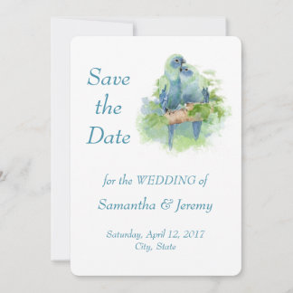 Perroquets Aquarelle Bleu Vert Save the Date