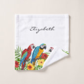 Perroquets bleu rouge feuille nom d'été (Gant de toilette)
