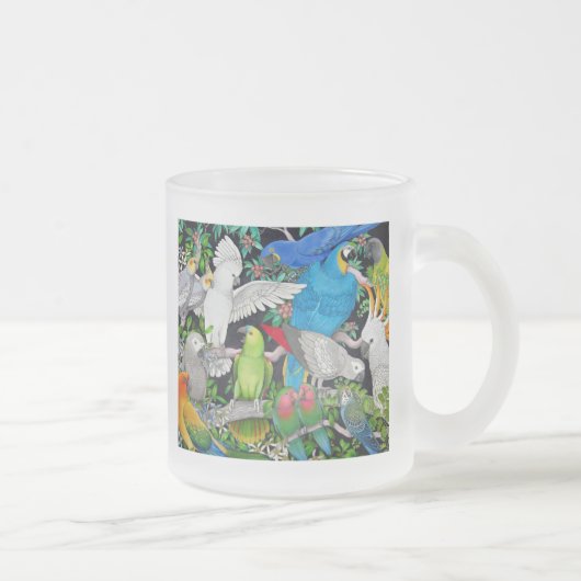 Perroquets de la tasse en verre givré du monde (Droit)