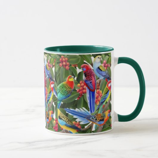 Perroquets de Rosella dans la tasse de sonnerie de (Droite)
