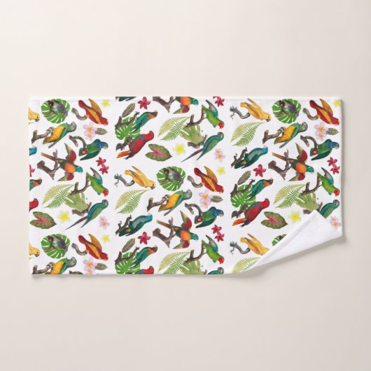 Perroquets tropicaux colorés, Feuilles et fleurs (Serviette à main)