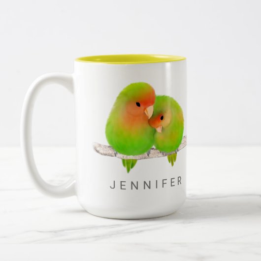 Perroquets verts Lovebirds Oiseau Mug (Gauche)
