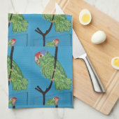 perroquets verts sur linge de cuisine bleu (Quart Plié)