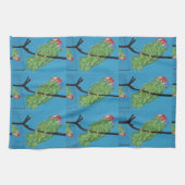 perroquets verts sur linge de cuisine bleu (Horizontal)