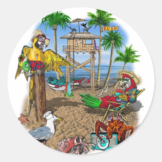 Perrots Beach Party Ronde Sticker (Voorkant)