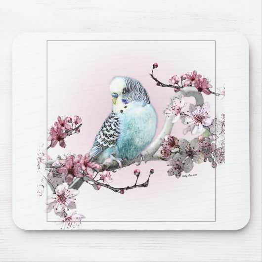 Perruche et tapis de souris de fleurs de cerisier (Devant)