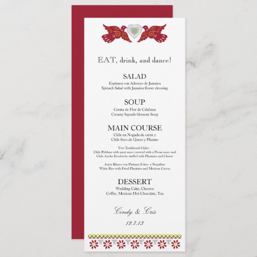 Perruches épousant la carte de menu de bannières (Devant / Derrière)