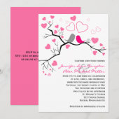 Perruches roses et grises et faire-part de mariage (Devant / Derrière)