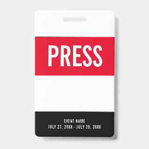 Pers All Access Pas Rood Wit Zwart ID Badge