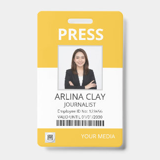 Pers ID-badge fotopersverslaggever mediapas geel Badge