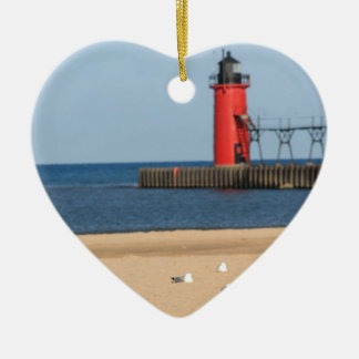 Perscène met zeemijlen en vuurtoren keramisch ornament