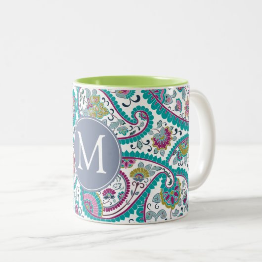 Perse Boteh Paisley Motif Monogramme Mug (Devant droit)