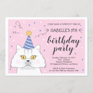 Perse Chat Purrty Confetti Invitation Anniversaire