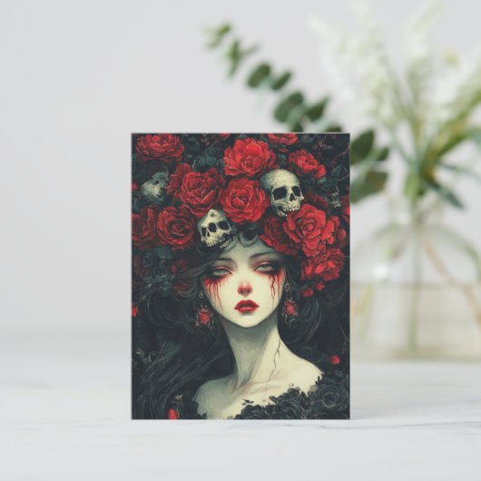 Persephone Rode bloemen en schedels Briefkaart (Staand voorkant)