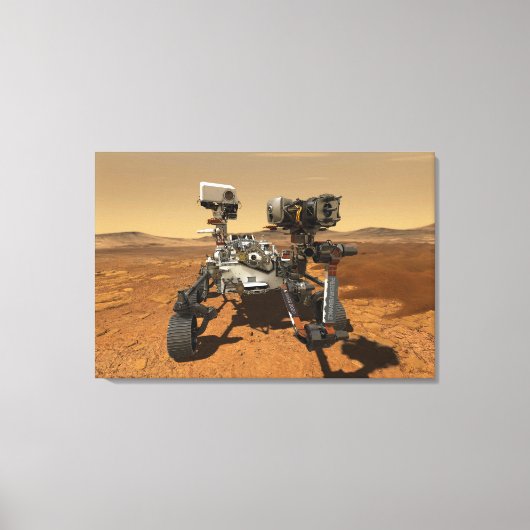 Perseverance Rover werkt op het oppervlak van Mars Canvas Afdruk (Voorkant)