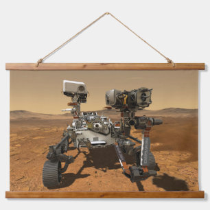 Perseverance Rover werkt op het oppervlak van Mars Hangend Wandkleed