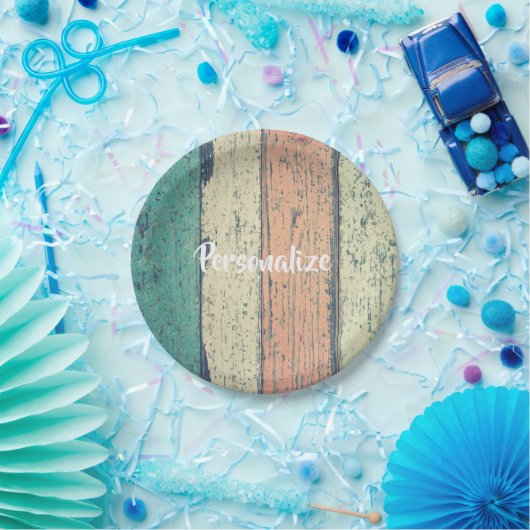 Pershuis geschilderd hout oceanside gestript papieren bordje (Feest)