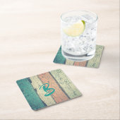 Pershuis geschilderd hout oceanside gestript vierkante kartonnen onderzetter (Insitu)