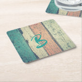 Pershuis geschilderd hout oceanside gestript vierkante kartonnen onderzetter (Schuin)