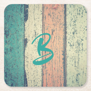 Pershuis geschilderd hout oceanside gestript vierkante kartonnen onderzetter