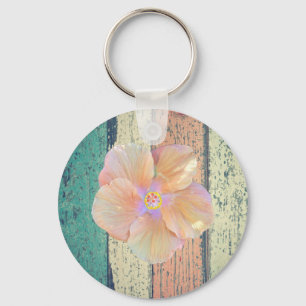 Pershuis geschilderd hout oceanside hibiscus sleutelhanger