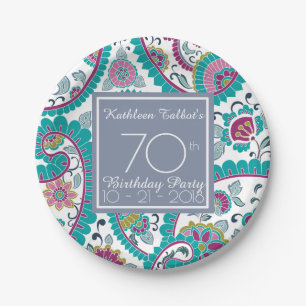Persian Boteh Paisley 70th Birthday Party Paper P Papieren Bordje