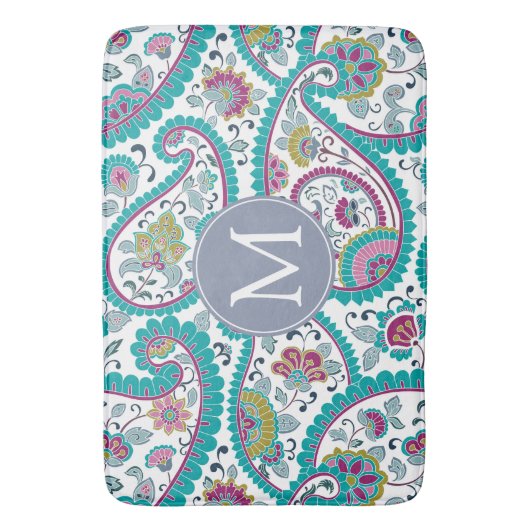 Persian Boteh Paisley Pattern Monogram Bath Mat (Voorkant Verticaal)