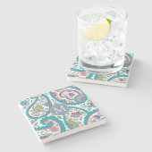 Persian Boteh Paisley Pattern Monogram Stone C Stenen Onderzetter (Zijkant)