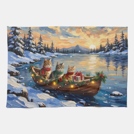 Persian Cat Christmas Boat Holiday Theedoek (Horizontaal)