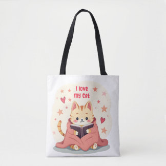 Persian Cat reading book tote bag, stylish handy b Draagtas