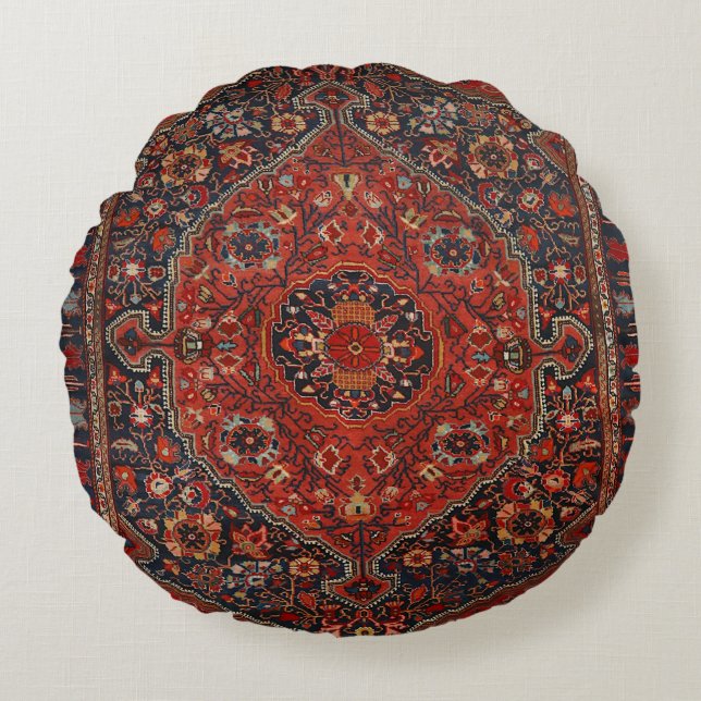 Persian Joshan Red Rusty Blue  Rond Kussen (Voorkant)