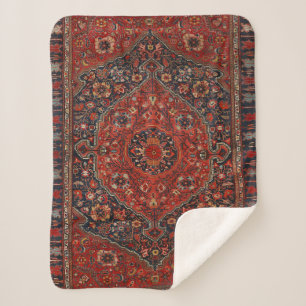 Persian Joshan Red Rusty Blue Sherpa Deken