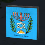 Persian Magen David Menorah<br><div class="desc">Cette image a été adaptée à partir d'un carrelage juif perse antique et présente une menorah avec un Magen David (Étoile de David) encadré de branches d'olivier. Les imperfections de l'image originale peinte à la main ont été conservées. Ajoutez votre propre texte.</div>